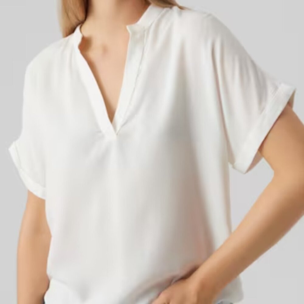 NWOT SPLA White Ivory Short Sleeve V-Neck Relaxed Fit Casual Versatile Blouse L